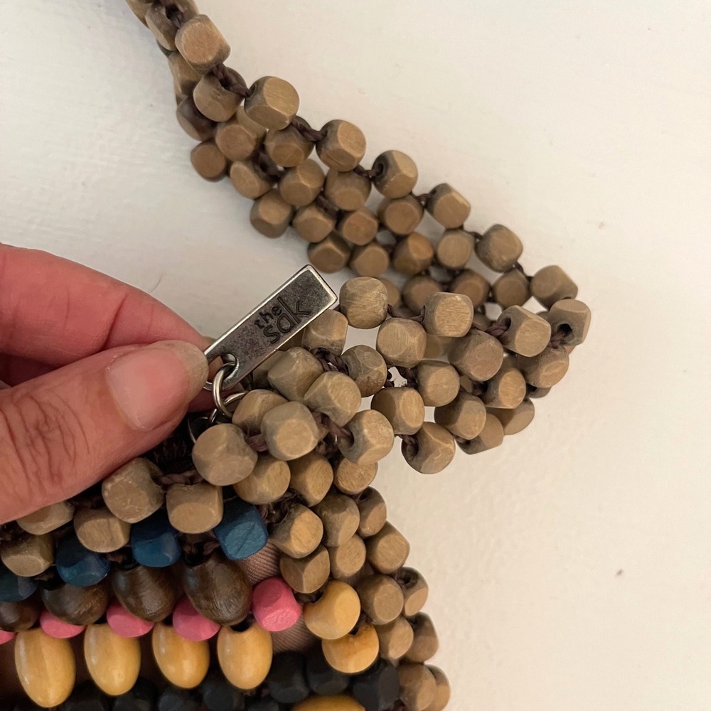 The Sak Beaded Shoulder Bag Womens Medium Multi Color Boho Wood Bead Mosaic Zip - Picture 5 of 10